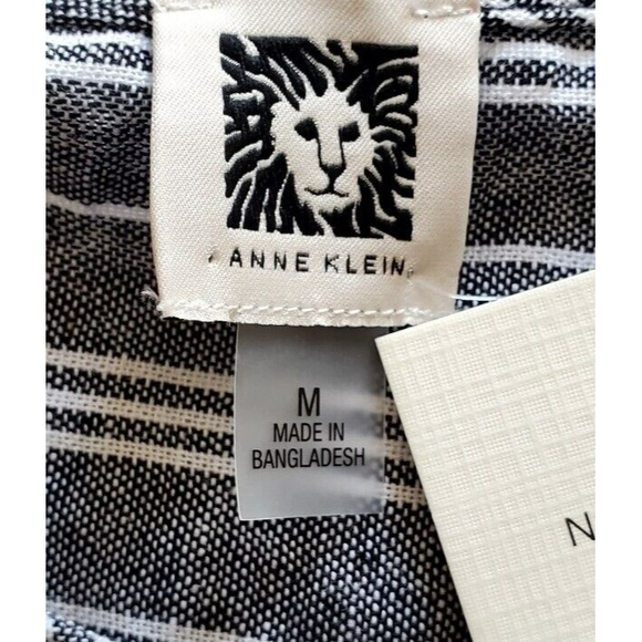 NWT Anne Klein Women's White Gray Linen Tunic 1/4 Zip Roll Tab Sleeve Top Sz M - Picture 5 of 8